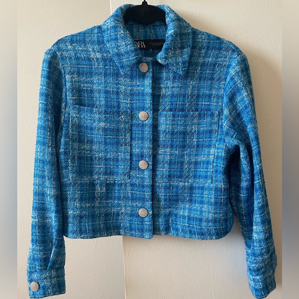 Zara tweed jewel crystal button jacket blazer